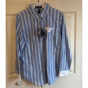 NWT Saint James Ingrid ML Blue White Striped Lace Up Back Button Down Shirt T44